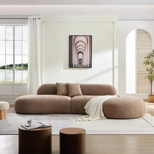 Miniatura 5 de Sofá seccional curvo de 135.4" (344 cm), sofá chaise moderno y cómodo tapizado en bouclé, sofá seccional modular de espuma viscoelástica de asiento