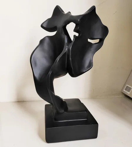 Miniatura 6 de Escultura de beso para parejas, adornos de estatua de resina de pensador negro, figura de arte abstracto de silencio es dorado, esculturas