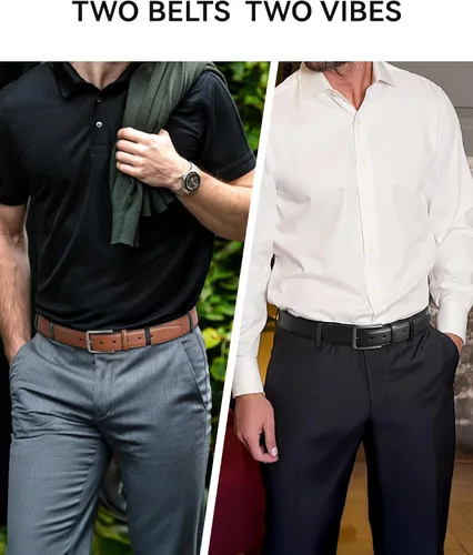 Miniatura 2 de CHAOREN Cinturón de vestir de cuero para hombre, paquete de 2 Cinturones de 1 38 pulgadas para hombre, para trabajo, negocios, jeans casuales