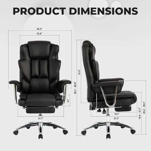Miniatura 2 de Silla de oficina de piel sintética totalmente reclinable y cómoda silla de oficina grande y alta, 500 libras con reposapiés, ruedas y brazos Negro