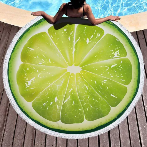 Miniatura 9 de Toalla de playa redonda de frutas de gran tamaño con borla, tapete de yoga multiusos para niños, toallas de gateo, toalla de microfibra circular