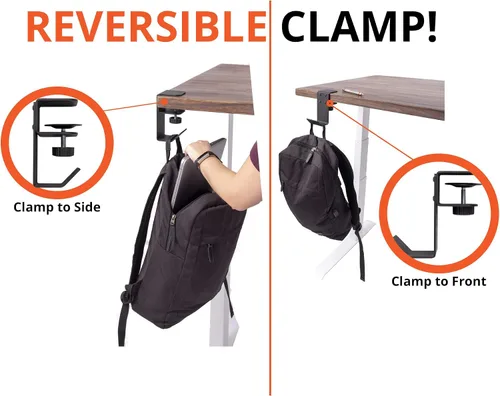 Miniatura 6 de Stand Up Desk Store - Gancho para colgar los auriculares, la mochila o la bolsa bajo el escritorio. Se fija con la abrazadera en el escritorio