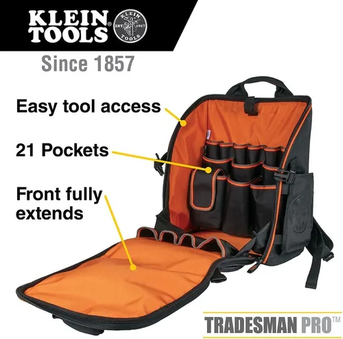 Miniatura 2 de Klein Tools 55482 Mochila para herramientas, organizador de herramientas resistente Tradesman Pro con 21 bolsillos e interior grande, resistente al