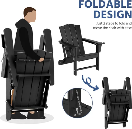 Miniatura 6 de Yaheetech Silla Adirondack plegable para exteriores, silla Adirondack de plástico HDPE con soporte para taza/teléfono móvil para terraza, patio