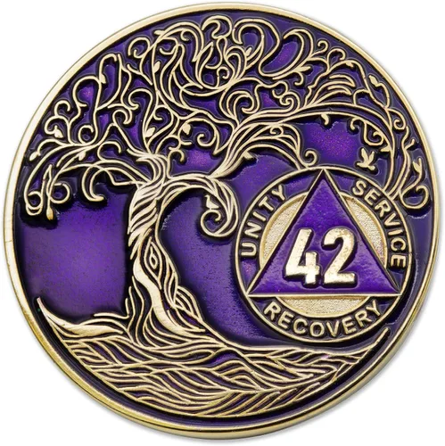 Miniatura 187 de 20 Year Sobriety Mint Twisted Tree of Life - Medallón de recuperación AA chapado en oro, fichas y fichas, color negro