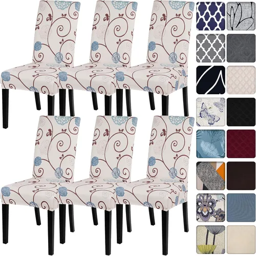 Miniatura 94 de SearchI Juego de 4 fundas para sillas de comedor, elásticas con estampado floral, fundas deslizables para sillas Parsons de spandex, removibles