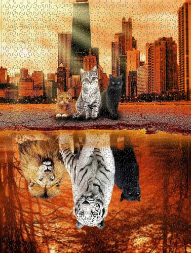 Miniatura 7 de Rompecabezas de 1000 piezas para adultos, rompecabezas de gato y tigre de animales para adultos, juguetes de 27 x 20 pulgadas, juguetes