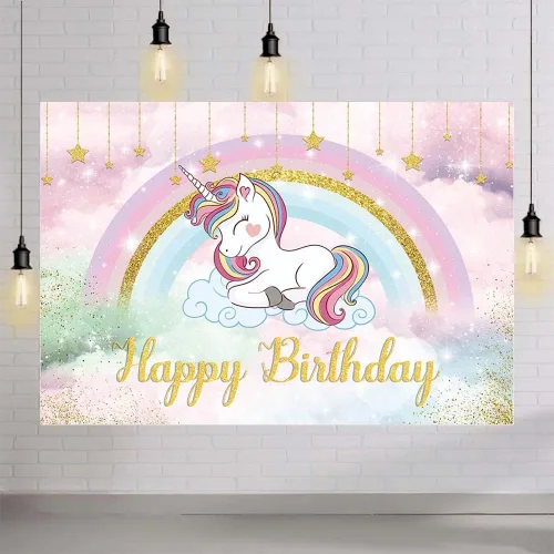 Miniatura 4 de MEHOFOND Telón de fondo de unicornio de 7 x 5 pies para niñas, cumpleaños, arco iris, caricatura, unicornio, fotografía, fondo de princesa, cielo