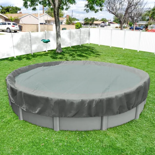 Miniatura 16 de Windscreen4less Cubierta de seguridad redonda de invierno para piscina de 14 pies con cable de alambre a lo largo de los bordes, cabrestante