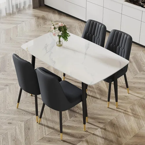 Miniatura 7 de Juego de 4 sillas de comedor modernas, juego de sillas de cocina de piel sintética, asiento tapizado acolchado grueso, sillas laterales negras sin