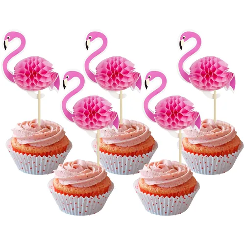 Miniatura 8 de Gyufise 1 pieza de decoración de pastel de feliz cumpleaños tropical hawaiano Luau pastel Pick Glitter Flamingo Flower Plam Leave Pineapple Cake