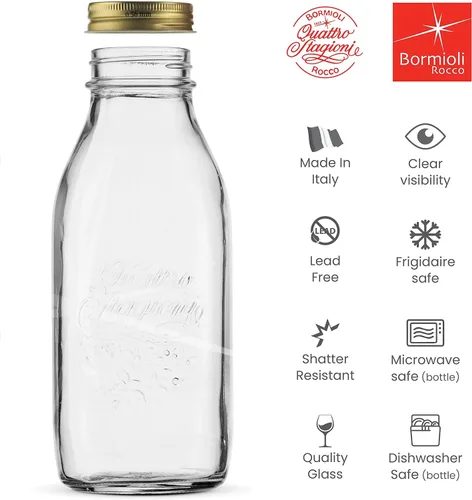 Miniatura 5 de Bormioli Rocco Quattro Stagioni - Botella de leche de vidrio de 33.75 onzas / 1 litro con tapa hermética, ideal para botella de preparación