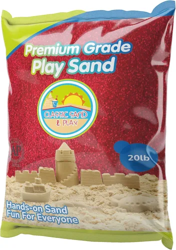 Arena clásica de color rojo Sand and Play, bolsa de 20 libras, natural y no tóxica, divertida húmeda y seca en interiores y exteriores, caja de
