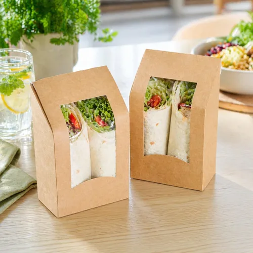 Miniatura 5 de Restaurantware Cajas de papel para llevar - 1 ventana - Kraft - Ángulo - Caja de 50 ct