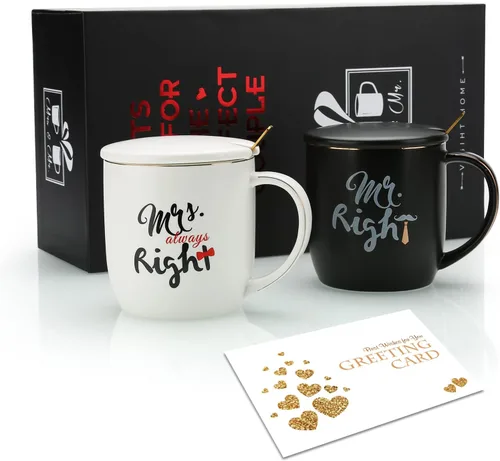Miniatura 7 de Tazas de café para parejas Mr Right Mrs Always Right - Tazas de cerámica de mármol para despedida de soltera, boda, aniversario, día de San Valentín