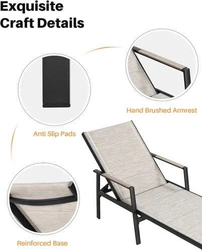 Miniatura 7 de Tumbona para exteriores, silla de aluminio nunca oxidada para patio, silla de piscina de textileno de doble capa con respaldo ajustable de 6