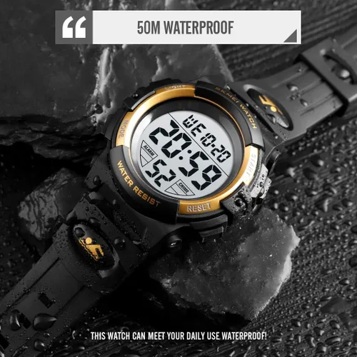 Miniatura 7 de Reloj digital deportivo impermeable para niños, reloj despertador de 1224 H, cronómetro, calendario de 3 a 15 años, reloj de pulsera para niños