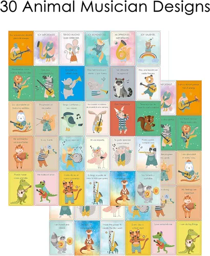 Miniatura 4 de 1step2dream Tarjetas de afirmación en español inglés para niños, motivación bilingüe, 30 tarjetas de empoderamiento positivo para estudiantes