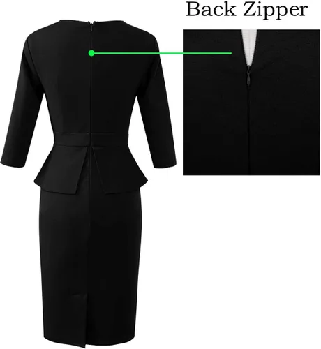 Miniatura 5 de VFSHOW - Vestido ajustado con cuello redondo plisado para mujer, de trabajo y oficina