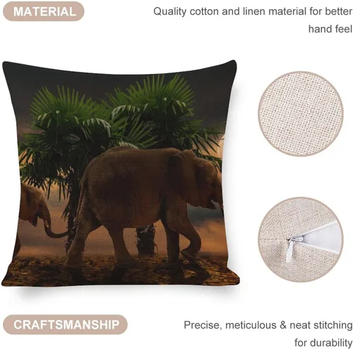 Miniatura 4 de Almohadas de cama con palmeras africanas, camellos, elefantes, 18 x 18 pulgadas, funda de cojín de lino animal de verano para decoración del hogar