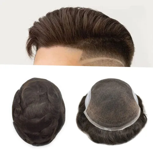 Miniatura 76 de Toupee Hairpiece for Men Real Human Hair Replacement Systems for Men Swiss Lace Front Bleached Knot Natural Hairline Hair Pieces for Men6*8''-100%