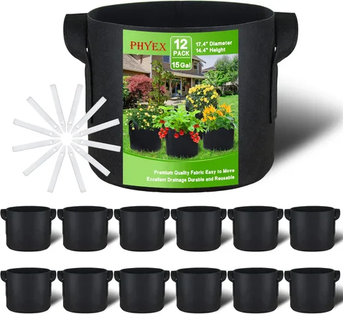 Miniatura 13 de Paquete de 12 bolsas de cultivo no tejidas de 1 galón, macetas de tela de aireación resistentes con asas duraderas, vienen con 12 etiquetas