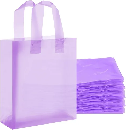 Miniatura 8 de Qilery Paquete de 100 bolsas de regalo de plástico esmerilado con asas, pequeñas bolsas de plástico de 8 x 4 x 10 pulgadas para pequeñas empresas
