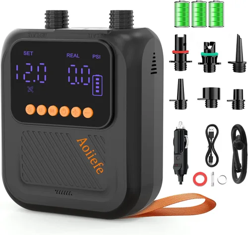 Bomba eléctrica recargable portátil para tabla de remo de SUP, inflado y desinflado inteligente de doble etapa, hasta 20 PSI y apagado automático