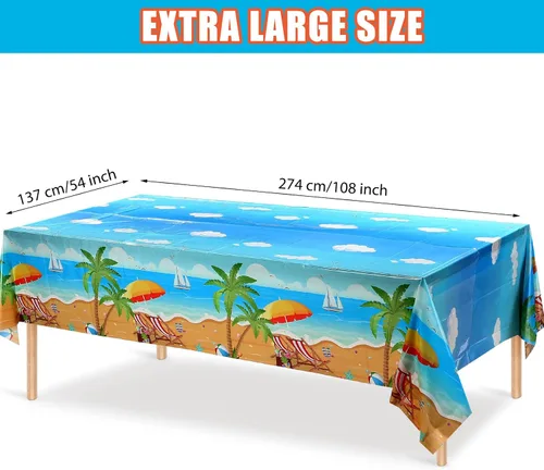 Miniatura 2 de Tiamon 3 manteles de playa de verano, decoración de fiesta, 54 x 108 pulgadas, plástico hawaiano Luau Tropical para verano, océano, mar, piscina