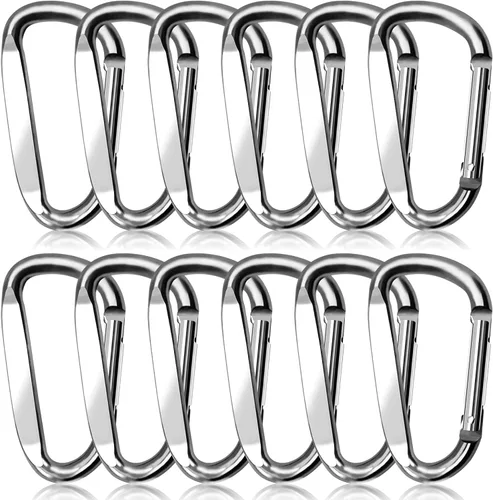 Miniatura 8 de Clips de mosquetón de aluminio de 3 ", hebilla de gancho de mosquetón de llavero con forma de anillo D 12PCS