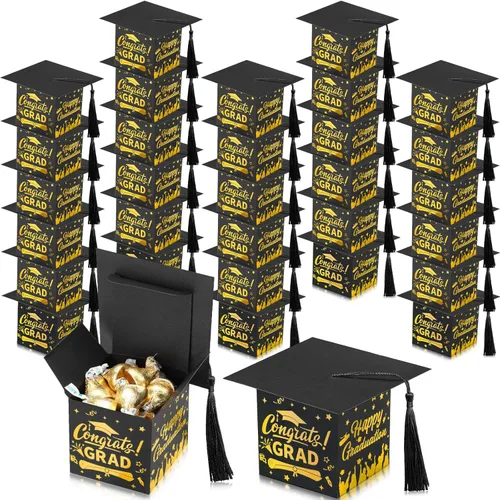 Chuangdi 30 cajas de dulces de fiesta de felicitaciones graduadas, caja de casquillo de bricolaje con borlas para regalo de graduación, suministros