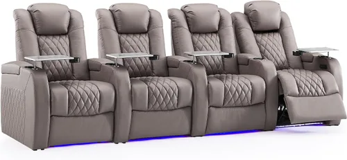 Miniatura 53 de Weilianda Asientos de Cine en Casa de Cuero de Grano Superior Silla Reclinable con Reposacabezas Eléctrico y Reclinación Asientos de Película Sofá