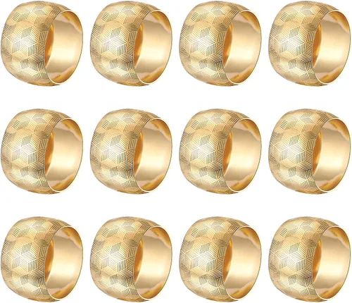 Servilleteros redondos para mesa de comedor, fiestas, bodas, reuniones familiares, banquetes de Navidad, cenas, decoraciones (12 juegos dorados)