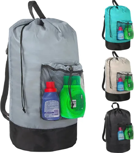 Miniatura 4 de Bolsa de lavandería con correas para el hombro y bolsillo de malla, mochila de lavandería grande portátil para lavandería universitaria, apartamento