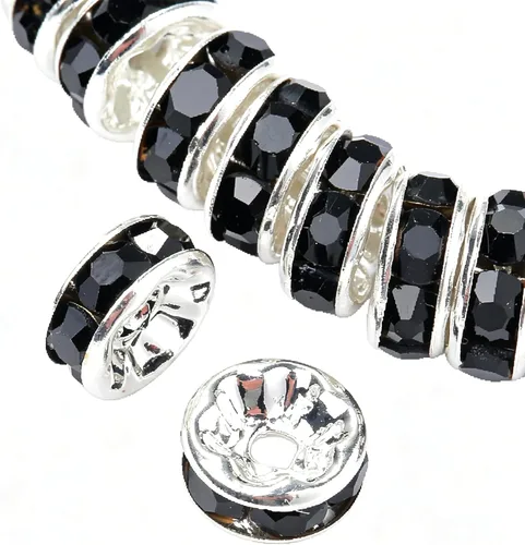 Miniatura 15 de Weebee 100 cuentas espaciadoras Rondelle, cuentas de cristal chapadas en plata, con diamantes de imitación checos, cuentas sueltas para hacer joyas