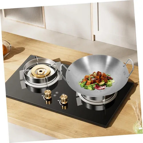 Miniatura 8 de STOBAZA Olla de cocina Sartén de acero inoxidable Sartén de acero Wok de fondo plano para cocinar herramienta de cocina multifunción