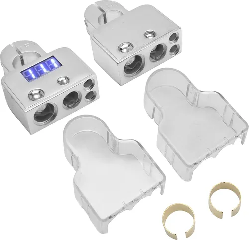 Miniatura 10 de Kit de conectores de terminales de batería de coche con voltímetro digital 0/4/8/10 AWG chapado en oro A (dorado)