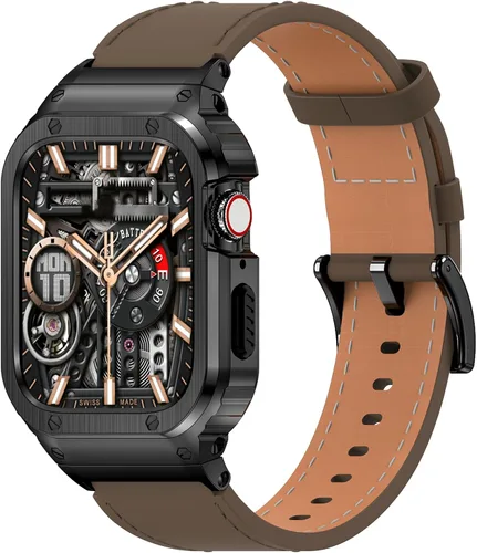 Miniatura 10 de SUPLINK Correa de cuero con funda de acero inoxidable para Apple Watch Ultra 3/2/1 y SE 3/2/1 y Series 11 10 9 8 7 6 5 4 3 2 1 1.929 in 1.811 in