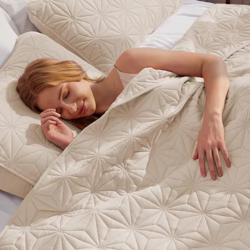 Miniatura 3 de Whale Flotilla - Juego de ropa de cama King, colchas suaves color beige brillante para cama King, tamaño King para todas las estaciones, 3 piezas