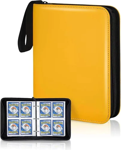 Miniatura 8 de Carpeta de tarjetas coleccionables de 4 bolsillos, 400 bolsillos para tarjetas de Pokémon con cremallera, 50 fundas compatible con tarjetas Negro