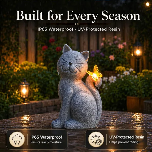 Miniatura 7 de Nacome Estatuas de Gato para Exteriores para Jardín: Decoración Exterior con Mariposa en Liquidación para Arte de Patio, Adornos de Césped, Porche
