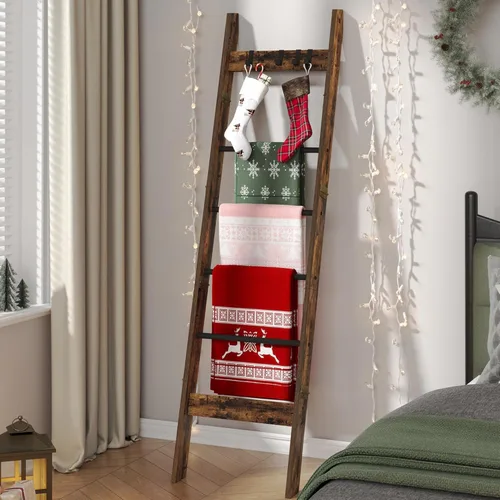 Miniatura 11 de Hzuaneri Escalera para manta para sala de estar, estante decorativo para edredón con 4 ganchos extraíbles, 5 niveles de soporte de escalera de Blanco