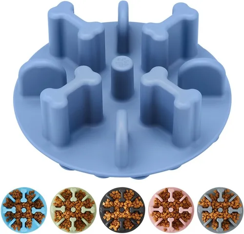 Miniatura 9 de Cuencos para perros de alimentación lenta, rompecabezas antiasfixia de silicona suave, alimentador lento, antideslizante para comer lentamente, Gris