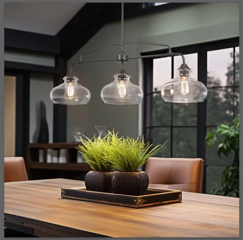 Miniatura 7 de Kira Home Harlow - Lámpara de isla de cocina industrial moderna de granja de 38 pulgadas de 3 luces con pantallas de vidrio transparente, altura