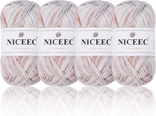 Miniatura 48 de NICEEC 4 madejas de hilo de algodón suave para bebé, 4 capas, manualidades DIY, peso fingering, hilo para manta para ganchillo y tejido, total 700