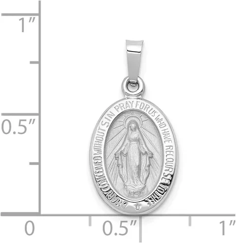 Miniatura 4 de Diamond2Deal Colgante de medalla milagrosa de oro blanco de 14 quilates, pulido y satinado, joyería fina para mujer (L- 0.906in, W- 0.472in), Oro