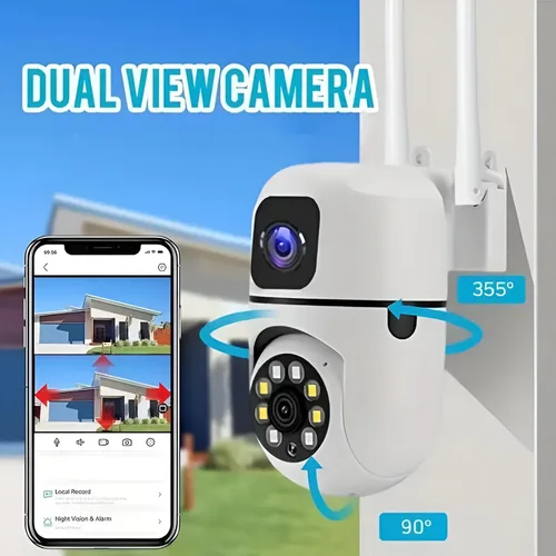 Miniatura 2 de Cámara de seguridad para el hogar, lente dual de cámara al aire libre, detección humana WiFi, visión nocturna HD, conversación de 2 vías, cámara