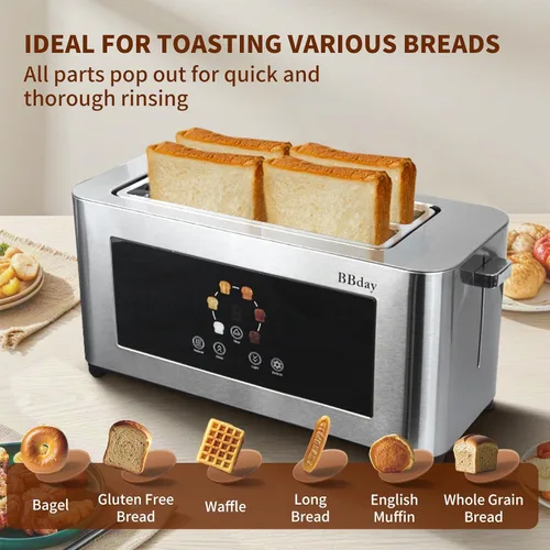 Miniatura 6 de Tostadora Inteligente con Pantalla Táctil de 4 Rebanadas, Pantalla LCD, Tostadora de Ranura Larga de 1.6", con 6 Configuraciones de Tostado
