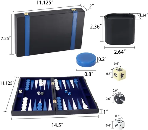 Miniatura 5 de GSE Games & Sports Expert - Juego de mesa de backgammon de piel (tamaño pequeño/mediano/grande) Premium Leather, Travel Folding Board, Classic