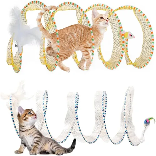 Miniatura 8 de Juguete de túnel en espiral para gatos, 25.59 pulgadas desplegado con varita de gato, plegable, túnel en espiral de caza con juguetes de ratón